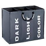IHOMAGIC Wäschesortierer 3 Fächer, Faltbarer Wäschekorb Sortierer, Hell Dunkel Wäschesammler, 3 Fach Braun Kinderzimmer Kinder Wäschebox, Wäschesack Wäschetasche Groß, 90L, 60x32x49cm, Dunkelgrau