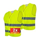 PROOF COMFORT & SAFETY Warnweste Auto Reflektorweste Leuchtweste Fahrrad Fahrradweste Reflektierend Sicherheitsweste Reflektierende Weste Unfallweste Pannenhilfe 2 Stück Leuchtend Gelb XL