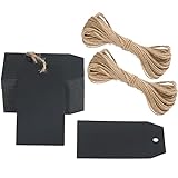 G2PLUS 100Stk Geschenkanhänger Kraftpapier Anhänger Etiketten Tags 4x7CM Anhänger Etiketten mit Jute-Schnur für Handmade,Hochzeit Geschenk Weihnachten-Schwarz