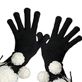 DOSERTY Schöne Strickhandschuhe aus weichem Plüsch mit Fleece-Handgelenkmanschette für Kinder und Frauen, Winter-Foto-Requisiten, Vollfinger-Handschuhe, Schwarz , One size