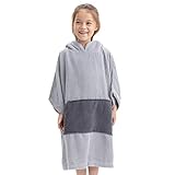 HOMELEVEL Kinder Badeponcho aus 100% Baumwolle - Poncho Handtuch für Strand Schwimmbad - Surfponcho mit Kapuze - Bademantel für Jungen und Mädchen