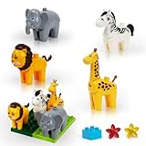 Prärie Tiere Bausteine Set - Kompatibel mit lego duplo Steine, Mit Tierfiguren, Bauplatten, Groß Blöcke und Blumen bausteinen, Spielzeug Geschenk für 2-5 Jahre Kinder