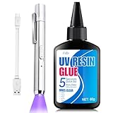 UV Harz mit Lampe - 60g UV Kleber mit Wiederaufladbarer UV Taschenlampe, 5 Sekunden Schnellhärtung, Schnelles Kleben & Schweißen UV Klebstoff, Ideal zur Reparatur von Schmuck, Glas, Harz, Kunststoff