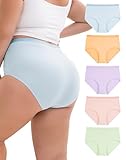 INNERSY Damen Unterhosen Baumwolle Übergröße Damenschlüpfer Große Größen Bunt Taillenslips 5 Pack (48-50, Macaron Farben)