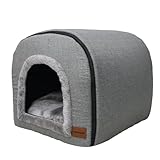 Whiwhi Katzenhöhle für Drinnen Katzen Höhlenbett mit Plüsch Katzenkissen Schlafhaus Haustierhaus Faltbares Hundehöhle 50x42x42cm(Grau)