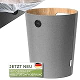 AMBIAVO® Papierkorb - 12L Büro Mülleimer mit Mülltütenfixierung, grau Holzoptik, perfekter Abfalleimer fürs home office und Kinderzimmer, praktischer Papiermüllkorb trash bin