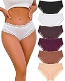 ALL OF ME 6er Pack Baumwolle Unterwäsche Damen Unterhosen Frauen Brazilian Slip Baumwoll Spitze Slips Soft Hipster Sexy Panties Unterhose Women Underwear Weich Unterhose Mehrpack S-XL