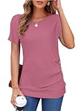 MOLERANI Damen lässige Kurzarm T-Shirt Bluse Tops mit rundem Hals und Lockerem Tunika-T-Shirt (Pink, L)