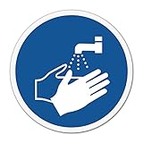 Aufkleber Hände waschen/desinfizieren Ø 10 cm ISO 7010 M011 Sticker - hin744