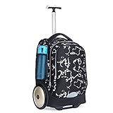 UNIKER Trolley Rucksack mit Rollen bis 14 Zoll, Koffer und Aktentasche mit Rollen, Büchertasche mit Rollen für Oberschüler, Trolley-Schultasche, Schwarzer Roller-Rucksack