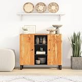 QJBSAVVA Sideboard 90x33x75 cm Akazie Industrial 2 Tür Anrichte Küche Büro Natur Eisen Buffet Flur Schlafzimmer