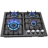 Gaskochfeld 4 Flammig,Gas Einbau Autark Gaskochfeld mit Automatischer Thermoelementschutz,60cm Gaskochfeld Edelstahl,4Zonen Erdgas