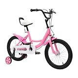 ROGONPDK 16 Zoll Kinderfahrrad Kinderfahrrad mit Stützräder Outdoor Sportlich Kinderfahrräder Sicher Bike Rosa HöHenverstellbar Jungen Mädchen Fahrrad