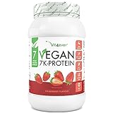 Vegan 7K Protein - 1kg - Erdbeere - Rein pflanzliches Eiweißpulver mit Reis-, Mandeln-, Soja-, Erbsen-, Hanf-, Cranberry-, Sonnenblumenprotein