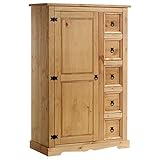 IDIMEX Kommode Tequila 5 Schubladen Natur gebeizt und gewachst. Highboard Kiefernholz massiv 2 verstellbare Einlegeböden Esszimmermöbel Zierbeschläge schwarz. Schubladenschrank Wohnzimmer Küche