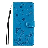 Hülle für iPhone 16 Plus, Katze Handyhülle Book Wallet Case Leder iPhone 16 Plus, Klapphülle Magnetisch Kartenfächer Ständer Ledertasche Schutzhülle für iPhone 16 Plus Blau