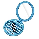 VOANZO Wiederverwendbare Wattestäbchen, waschbar, tragbar, Silikon-Tupfer mit Spiegel für Make-up, Ohrenreinigung, Schönheit (blau)