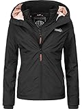 MARIKOO leicht gefütterte Damen Übergangsjacke kurz Outdoor-Jacke mit kuscheligem Fleece-Innenfutter und großer Kapuze Erdbeere Schwarz Gr. XL