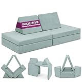 Linodino® Spielsofa | Kindersofa aus Schaumstoff Bausteine - Spielsofa für Kinder & Kuschelecke im Kinderzimmer [OHNE Harte Teile] 10 Farben zur Wahl | Eisblau