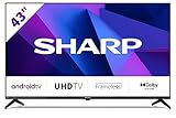 SHARP 43FN6E Android Frameless TV 108 cm (43 Zoll) Fernseher, 4K Ultra HD LED, Google Assistant, Amazon Video, Dolby Vision, HDR10, HLG, Bluetooth, schwarz