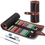 VICHOS 48 Profi-Bundstifte, Buntstifte Set mit Rollmäppchen, Soft Core Premium Buntstifte für Erwachsene und Kinder, Negro