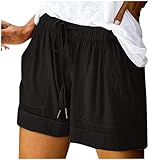 LRMQS Damen-Shorts, leger, mit Taschen, Kordelzug, elastischer Bund, Baumwolle, Übergröße, Strandurlaub, trendige Sommerkleidung 2025, Schwarz #1, 4X-Groß