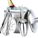 3L Exklusiver Isolierter Eiseimer, Premium doppelwandiger Eiswürfelbehälter mit Deckel, 3 Liter Eiskübel Edelstahl für Party, Sieb, Eiszange, Eisschaufel, Eiskühler, Eisbehälter Eiswürfelkübel Eisbox