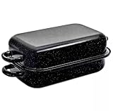 MIKONI Gänsebräter mit Tropfdeckel 35 x 24cm Emaille Bräter + Deckel Schmortopf Bratentopf Entenbräter 5L