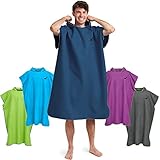 Fit-Flip Badeponcho aus Mikrofaser für Damen und Herren - schnelltrocknend, kompakt und Ultraleicht - Strandponcho für Erwachsene mit Kapuze (Größe L, Marineblau/Grau)