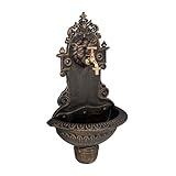 Relaxdays Wandbrunnen, Wasserspeier, Waschbecken & Wasserhahn, Gartenbrunnen HBT 61 x 35 x 18 cm, Gusseisen, Bronze