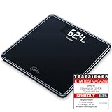 Beurer GS 400 black Signature Line Glas-/Personenwaage, mit großer Trittfläche aus Sicherheitsglas, stylischem Schwarz-Display im XL-Format und Tragkraft bis 200 kg