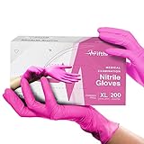 Einmalhandschuhe aus Nitril, Pink, Pink, Pink, 200 Stück, Nitrilhandschuhe, 3 Mil X Large, Gummihandschuhe, puder- und latexfrei, medizinische Untersuchungshandschuhe, chirurgische
