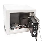 Relaxdays Mini Wandtresor mit Schlüssel, Stahl, Doppelbolzenverriegelung, robust, klein, HBT: 17 x 23 x 17 cm, hellgrau
