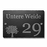 Premium Hausnummer aus einzigartigem Schiefer mit Gravur Zahlen und Ziffern Größe: 30x20 cm Schiefer Schild Hausnummern mit Abstandshaltern