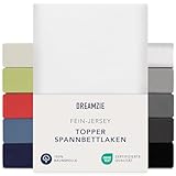 Dreamzie Premium Topper Spannbettlaken 180x200 cm - 200x200 cm - extra niedriger Steg - für Boxspringbett - Topperauflage - Spannbetttuch Jersey Baumwolle, 150 g/m² - Oeko-TEX - Weiß