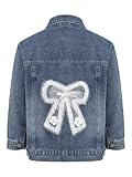 Raenseen Kinder Jeansjacke Mädchen Denim Jacke Übergangsjacke mit Schleife Jeans Mantel Frühling Herbst Outdoorjacke Weiß 122-128