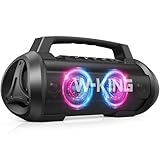 W-KING 120W Peak 70W Bluetooth Lautsprecher mit Licht, Tragbare Bluetooth-Lautsprecher mit Dualen Bass-Treibern, IPX6 wasserdicht, EQ & BassUp, 42H Akku, Powerbank, Musikbox für Camping, Pool,Strand