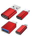 USB C Adapter 4 Stück, USB C auf USB Adapter, USB C Buchse auf USB 3.2 Stecker Adapter, Micro USB auf USB C Adapter Kompatibel mit iPhone, PC, Samsung Galaxy, iPad, Laptop, MacBook, Google, AirPods