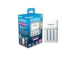 eneloop SmartPlus Ladegerät, für 1-4 AA/AAA NI-MH Akkus, 1.5 Stunden Ladezeit, 10 Sicherheitsfunktionen, inkl. 4 eneloop AA Akkus (2000 mAh)