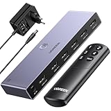 UGREEN 8K@60Hz HDMI Switch 5 in 1 Out Aluminium Unterstützung 4K@240Hz HDR10+ HDCP 2.3 CEC HDMI 2.1 Switch Splitter mit Stromadapter Kompatibel mit PS5/4 Xbox Switch
