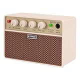 STRICH 2 x 5 W Mini-Bassverstärker - Tragbarer, wiederaufladbarer Bass-Übungsverstärker mit Clean, Drive-Kanälen, 1/8 Kopfhörerausgang für Bassanfänger, Brown