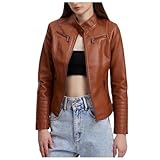 Kunstlederjacke Damen Kunstlederjacke Kunstlederjacke Beiläufig Steppjacke Warm Motorrad Jacke Frühling Bikerjacke Weiche Jacket Lederjacke Sportlich Trachtenjacke Langarm Motorrad Biker Jacke