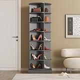 Rpuzonier Drehbarer Schuhschrank 360 Grad, Schuhregal Rund Drehbar, Schuhregal mit 7 Ebenen Drehbares Schschrank Ideal fü rSchlafzimmer Wohnzimmer Eingangsbereich (Grau)