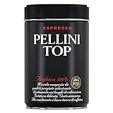 Pellini Kaffee Top 100% Arabica, Gemahlener Kaffee für die Kaffeemaschine mit Intensivem und Umhüllendem Aroma, 100% Arabica-Mischung, Zarte Röstung, 250g-Packung