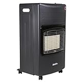 Gasheizung 4200W LPG – Mobiler Gasofen mit 3 Heizstufen, für 5kg/11 kg Gasflasche, mit Rollen – Heizstrahler für Innen & Außen, Camping,Terrasse inkl. Schlauch und Druckminderer (Schwarz - S01)