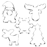 Ausstechformen Weihnachten, 5 Stück Plätzchen Ausstecher, Keksausstecher Edelstahl, Ausstecher Wichtel, Elchkopf Plätzchenausstecher Set, Cookie Cutter für Backen Fondant Torten