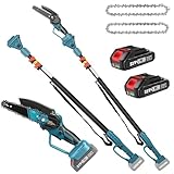 2-in-1 Hochentaster Akku 6 Zoll mit Teleskopstange, 18V Teleskop Kettensäge mit 2 Akku, Arbeitsreichweite 2.5m, Teleskop Elektro Hochentaster Astsäge FüR Baumzweige, Holzschneiden