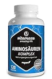 Aminosäuren Komplex hochdosiert & vegan, 120 Tabletten mit 8 essentiellen Aminosäuren EAA (u.a. Tryptophan, Lysin, Leucin, Tyrosin), Nahrungsergänzung ohne Zusatzstoffe, Made in Germany