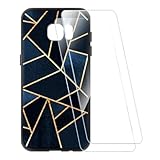 ESCAMOT Bedruckte Hülle + 2 Glas Schutzfolie Kompatibel mit Samsung Galaxy S7 Edge, Stoßfeste Weiche Cover und HD Klare Tempered Glass Folie (Streifen)