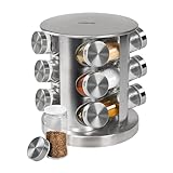 STONELINE Gewürzregal Stehend mit 12 Gewürzgläser, Edelstahl Glas Gewürzkarussell 360° Drehbar Gewürz Organizer Gewürzständer Rund, Gewürzdosen Gewürz Streuer mit Etiketten, Aufbewahrung Küche Zubehör
